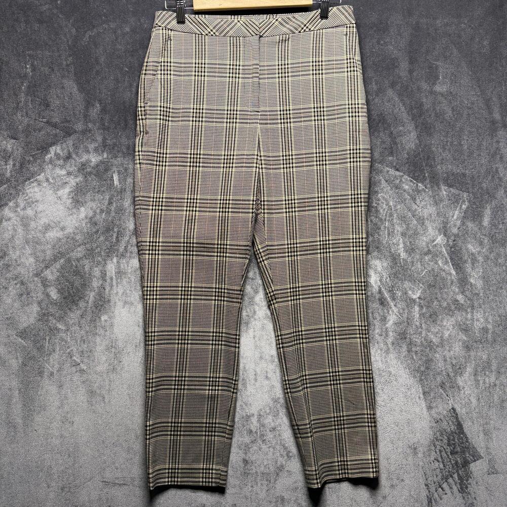 H&M Dress Pants Womens 6 Beige Slim Tapered Stretch Twill Plaid Office
